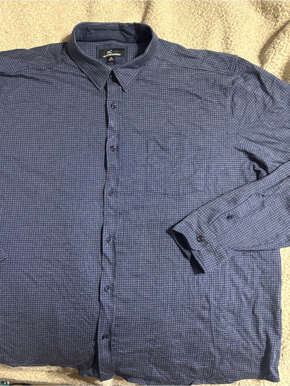 Johnston & Murphy Navy Blue Micro-Check Button-Down Shirt